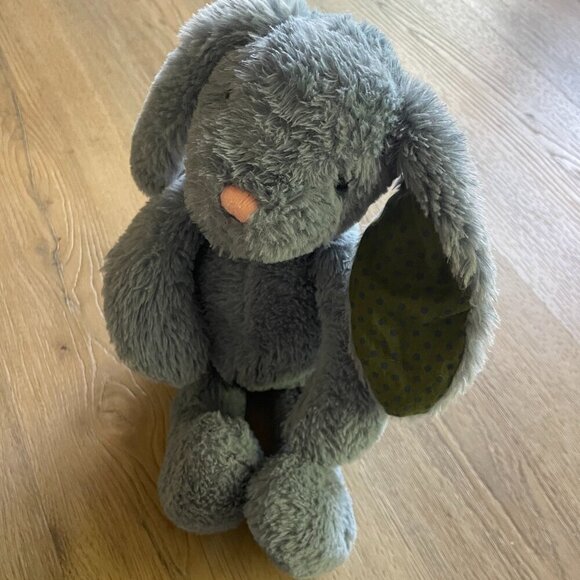 Manhattan Toy Bunny Soft Gray Rabbit Green Polka Dot Ears 14” Plush - Picture 1 of 5